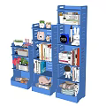 Blue Multilayer Bookshelf with Books Stuffed Toys Potted Plants and Decor Items