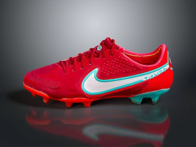 High Quality Red Soccer Shoes With White Nike Logo And Blue Sole 3d model