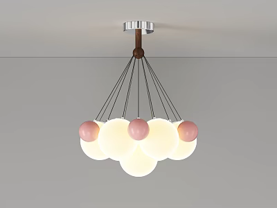 Modern Chandelier With Pink And White Spherical Shades And Metal Frame 3d model
