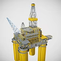 Industrial Plant Offshore Drilling Platform Featuring Yellow Pillars Drilling Tower and Blue Crane