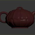 Red Lotus Shaped Teapot With Lid And Handle On Grey Background