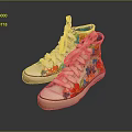 High-top Canvas Shoes with Stylish Red Blue Floral Pattern and Casual Lace-up Design for Daily Wear