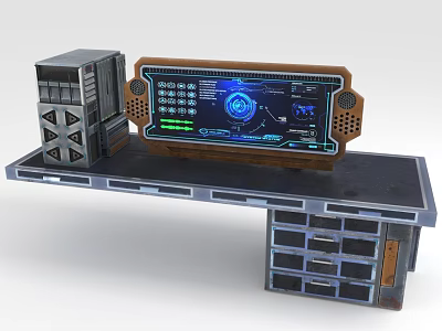Computer Workstation with Large Display Screen Digital Control Interface Server Equipment and Storage Drawers 3d model