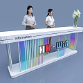 Modern Exhibition Reception Desk With Information Sign Staff And HH win Flower Vase