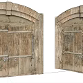 Vintage Wooden Double Doors With Aged Texture And Metal Hardware Details