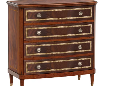 Classic Wooden Chest of Drawers With Four Metal Handles Gold Accent Trim And Tapered Legs 3d model