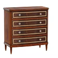 Classic Wooden Chest of Drawers With Four Metal Handles Gold Accent Trim And Tapered Legs