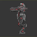 Red And Silver Mechanical Robot With Sturdy Metallic Armor And Detailed Structure