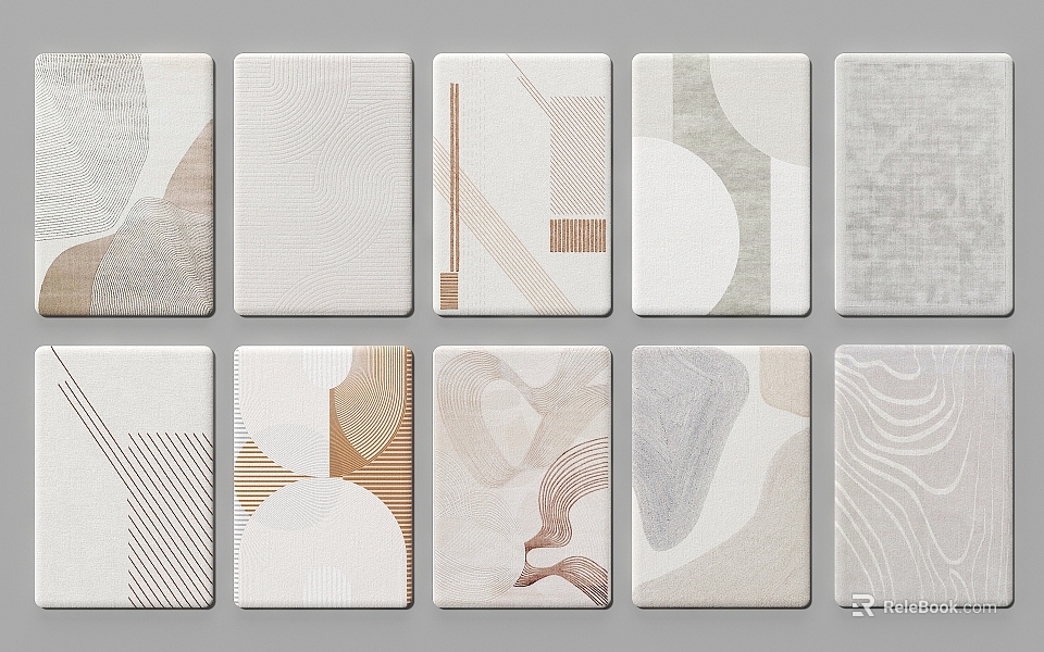 Modern Square Rugs with Geometric Patterns Various Textures and Neutral Tones in Minimalist Design 3d model 