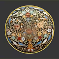 Intricate Round Carved Sculpture With Floral Patterns And Colorful Bird Motifs