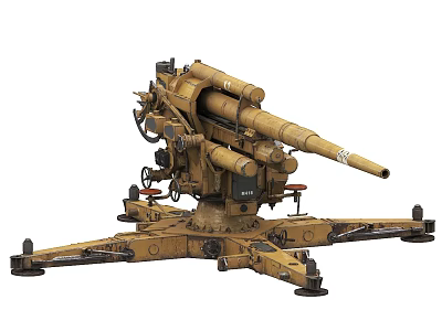 Military Artillery Weapon With Long Barrel Wheeled Mount And Mechanical Components 3d model