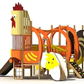 Colorful Rooster Themed Playground Equipment With Slides Climbing Structures And Chick Elements 3d model