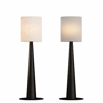 Pair of Modern Floor Lamps With Black Tapered Base And White Linen Shade 3d model