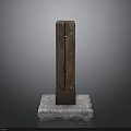 Minimalist Modern Wooden Vertical Sculpture With Textured Surface And Stone Base