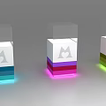 Three Colorful Layered Display Shelves With Transparent Lids Bottom Illuminated And Heart Logo