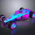 Futuristic Race Car With Pink And Blue Gradient Shiny Body And Large Wheels