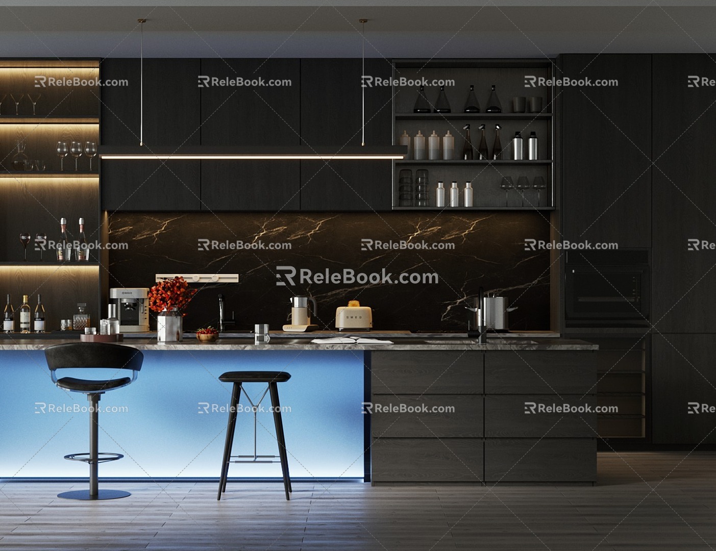 Modern Open Kitchen Island Table Restaurant Restaurant Kitchen Bar Kitchen Bar Bar Chair Acrylic Bar Counter 3d model