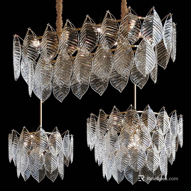 Modern Transparent Glass Leaf Shaped Chandelier For Elegant Interior Decoration 3d model 