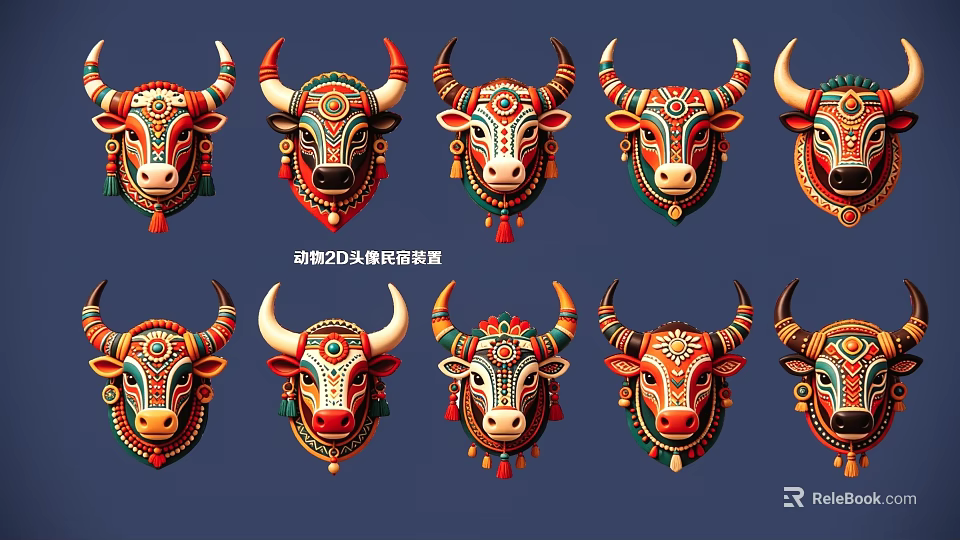 Colorful 2024 Zodiac Ox Head Wall Decorations For Festive 3d model 