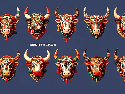 Colorful 2024 Zodiac Ox Head Wall Decorations For Festive 3d model