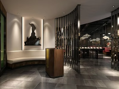 Elegant Modern Open Restaurant Interior With Chandeliers Marble Dining Tables And Sofas 3d model
