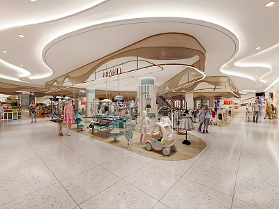 Bright Spacious Mall Store Interior With Shoppers And Stylish Product Displays 3d model