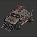 Camouflage Painted Military Vehicle with Front Spike Protector Rooftop Antenna and Reinforced Tires