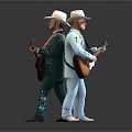 Men in Cowboy Hats Wearing Green and Light Blue Suits Playing and Carrying Guitars