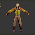 Man In Yellow And Black Jacket With Beige Brown Pants And Black Boots Arms Outstretched