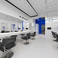 Modern Hair Salon Interior Design With Blue And White Decor Barber Chairs And Wall Mirrors
