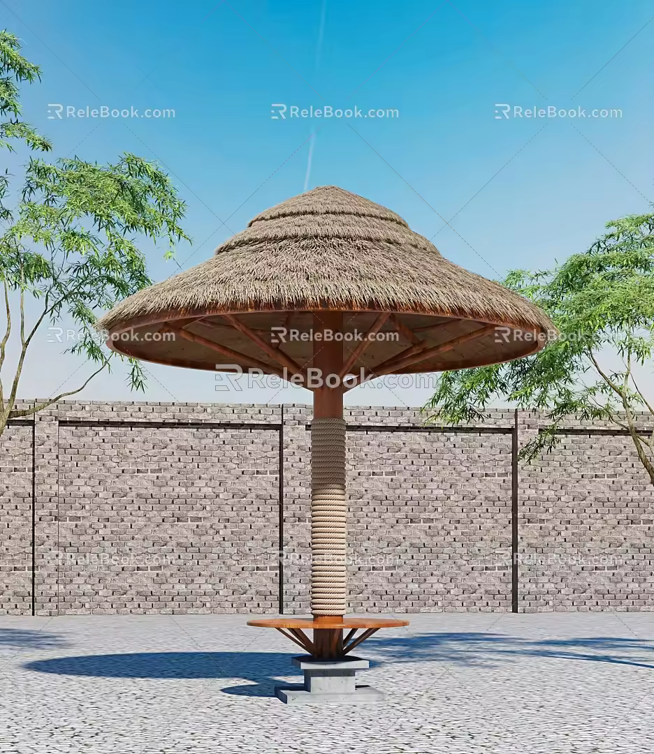 Modern Pavilion Umbrella Thatch Pavilion Combination 3d model