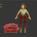 Red Haired Glasses Female Character Standing Next To Red Case With Green Details And Wires