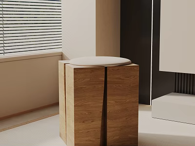 Modern Wooden Side Table With White Round Top And Minimalist Design Structure 3d model