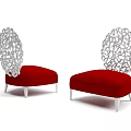 Stylish Red Accent Chair With Intricate Cutout Backrest And Silver Metal Legs