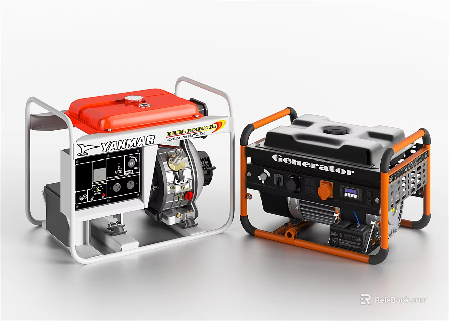Industrial Equipment Generators With Red And Black Orange Design For Power Supply 3d model 