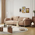 Modern Chic Beige Fabric Sofa and Glass Coffee Table Set With Throw Pillows Blanket Rug