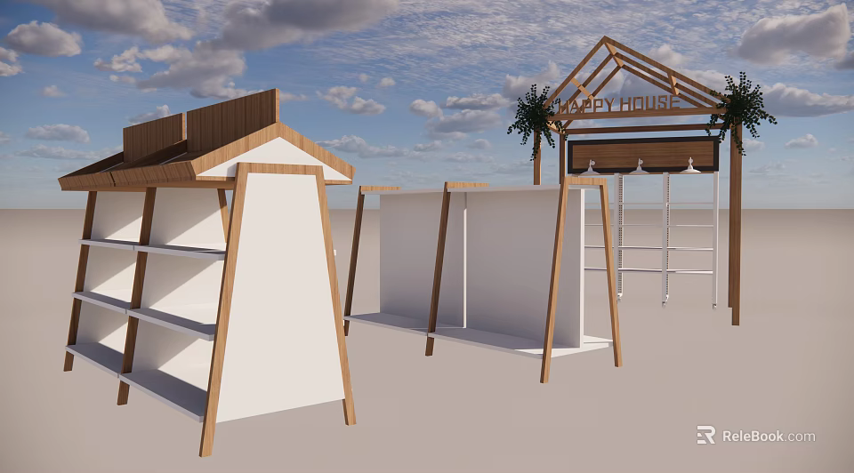 Wooden Display Shelves With White Panels And Stylish Design For Retail Store 3d model 