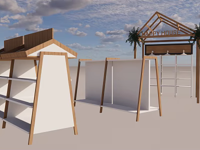 Wooden Display Shelves With White Panels And Stylish Design For Retail Store 3d model