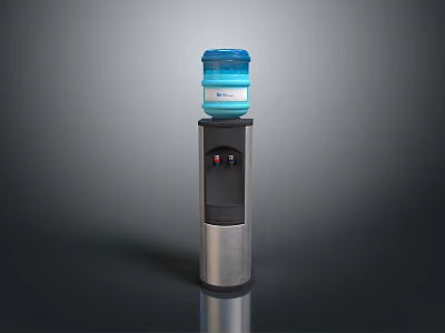 Modern Water Dispenser With Blue Bottle Black Silver Body And Hot Cold Functions 3d model