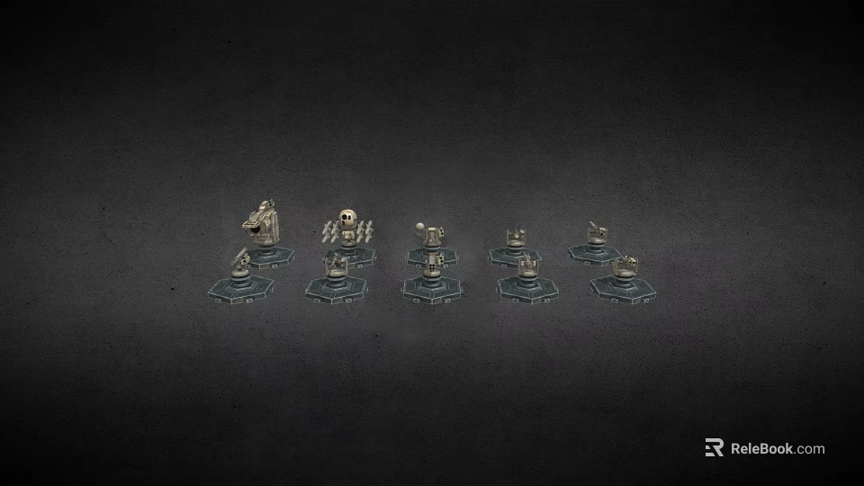Detailed Chess Pieces Set With Miniature Figures Displayed On Black Background 3d model 
