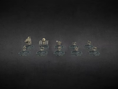 Detailed Chess Pieces Set With Miniature Figures Displayed On Black Background 3d model