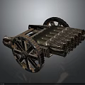 Ancient Historical Wooden Cannon Cart With Large Wheels And Multiple Barrels