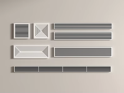 Modern Air Conditioner Vents Featuring Various Grille Patterns And Different Wall Mounted Designs 3d model