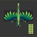 Futuristic Dinosaur Game Character With Glowing Green Purple Feathers And Stacked Green Cubes