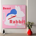 Decorative Rabbit Shaped Wall Clock with Red Hands on Pink Background 3d model