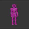 Metallic Humanoid Robot With Blue Light Eye Standing On Dark Reflective Surface