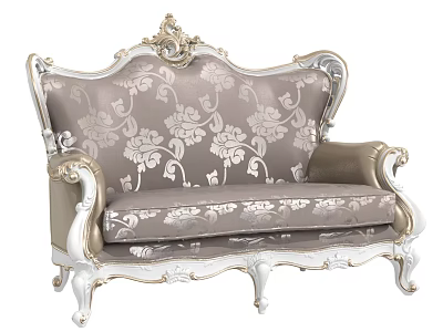 Elegant European Style Sofa With Ornate Carved Frame And Floral Patterned Fabric 3d model