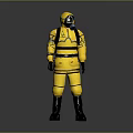 Yellow Protective Suit With A Logo Black Gloves And Black Boots