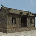 Traditional Ancient Architecture With Stone Brick Walls Tiled Roof And Lattice Windows