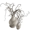 Modern Stylish Ornamental Decor Set With White Vases And Twisted Branches